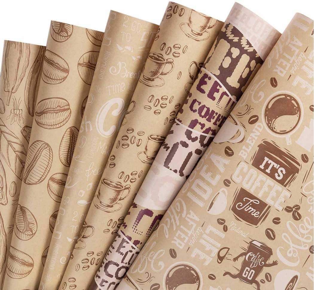 Customize Food Grade Kraft Gift Wrapping Paper For Bakery Coffee Christmas Birthday Holiday Wedding Gift Wrap 6 Sheets Packed