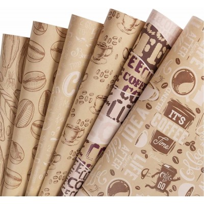 Customize Food Grade Kraft Gift Wrapping Paper For Bakery Coffee Christmas Birthday Holiday Wedding Gift Wrap 6 Sheets Packed